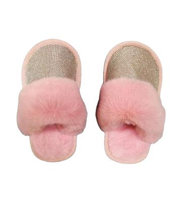 China Plush Winter Bling Bling Home Slippers Faux Stone Fur Warm Indoor Slippers for sale