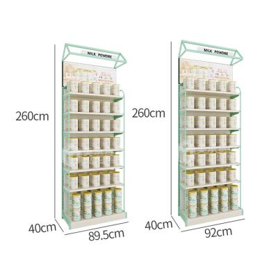 China Meicheng mother and baby store display rack boutique milk powder shelf single-sided diaper display stand for sale