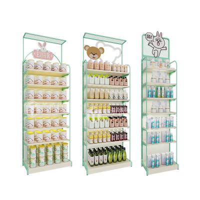 China Meicheng baby shop store design single-sided interior shelves milk powder diaper display rack for retail stores for sale