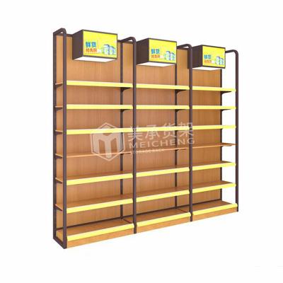 China Meicheng single-sided/double-sided factory direct sale retail mall beer wine liquor store wooden display racks for sale