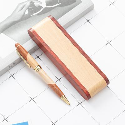 China Promotional Pen Hot Sale Rosewood Maple Wood With Logo Custom Ballpoint Pen With Storage Bamboo Case for sale