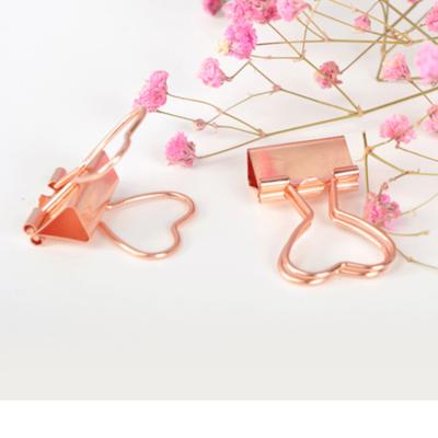 China Promotional Gifts Office School Metal Rose Gold Cheap Heart Shape Folder Binder Paper Clip for sale