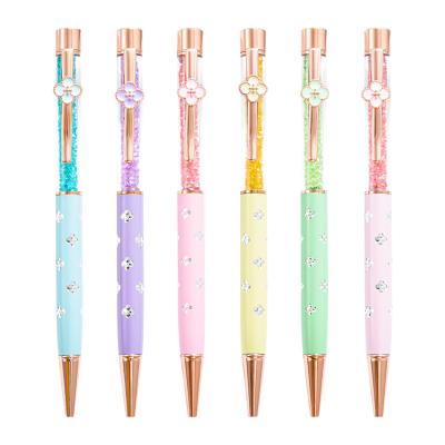 China Promotional Multicolor Four Leaf Clover Crystal Pen Clip Ball Pen Stationery Metal Crystal Pen Custom Logo for sale