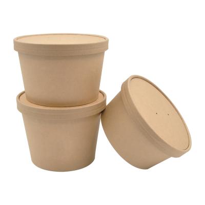 China Disposable Kraft Paper Salad Food Paper Packaging Box With Paper Lid for sale