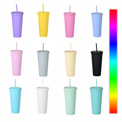 China 16oz Double Wall BPA Matte Candy Color Double Wall Lean Acrylic Plastic Eco-Friendly Free Lean Tumbler LIKE Water Bottle With Straw for sale