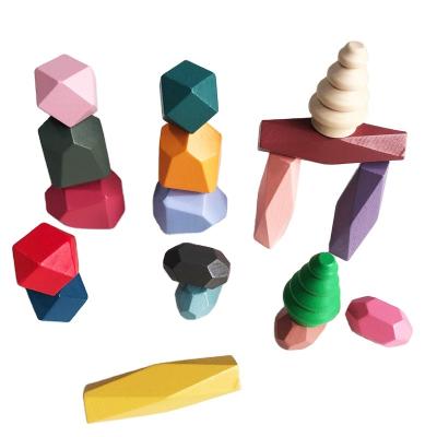 China Construction Toy Montessori Toys 20pcs Stacking Rocks Wooden Grimms Blocks Kindergarten Building Balancing Stones for Toddlers 1-3 Years Old for sale