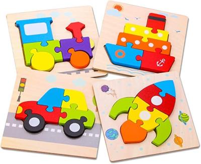 China Toy Wooden Vehicle Toddler Electronic Puzzles for 1-3 Years Baby STEM Educational Toy Gift with 4 Montessori Vehicles Learning Puzzles for sale