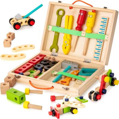 China TOY Tool Kit MODEL for Kids Wooden Toolbox with Colorful Wooden Tools Building Educational Toy Set Creative DIY Construction Toy for sale