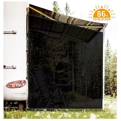 China Fabric 590 RV Tent Side Shade, 9' X 7' Mesh Sunshade Black For Camper Trailer Awning, Complete UV Sun Blocker Kits for sale