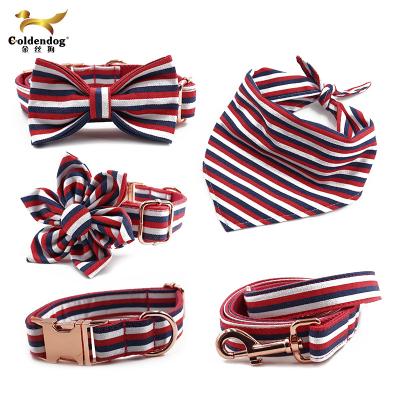 China Personalized Custom Pet Supplier Logo OEM Striped Pattern Soft Polyester Leashes Collars For Pets for sale