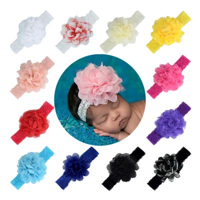 China 12cm Hot Double Lace Gauze Flower With Colorful Elastic Headband For Baby Cute Accessories for sale