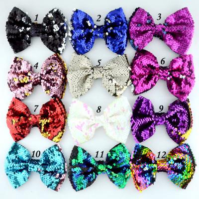 China Hot Handmade Sequin Bow For Kids Headwear Hair Accessories Wholesale 12cm Double Color for sale