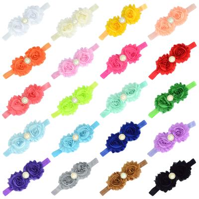 China 2021 newest hot 6cm two pearl chiffon floral headband for girls kids accessories for sale