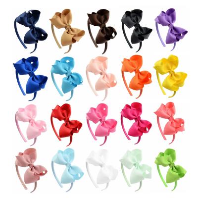 China Hair Decoration Candy Colors Cute Handmade Elastic Ribbon Bow Kids Headband Ribbon Hairbands For Babies Headwear Hair Accessories for sale