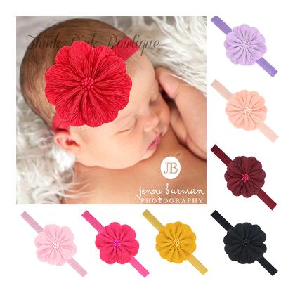 China Hot Match Flower Child Headwear 8CM Pleated Bark Handmade Flower Handmade Boutique For Kids Hair Accessories for sale