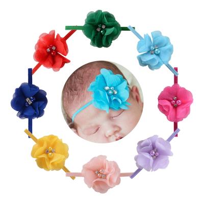 China New Arrivals Soft Handmade 6mm Headband Pearl Chiffon Hand-sewn Flowers For Kids Cute Decoration for sale