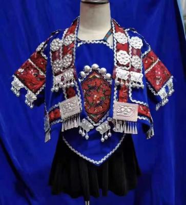 China Traditional Embroidered Miao Silver Ethnic Girl Stage Dress Lunaric Miao Hmong Children Clothing Sets Custom Clothing for sale