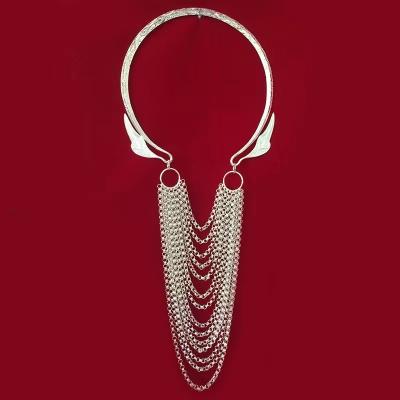 China Lunaric Miao Hmong Jewelry Miao Silver Ethnic Alloy Plated Silver Necklace Lady Ethnic Style Necklace for sale