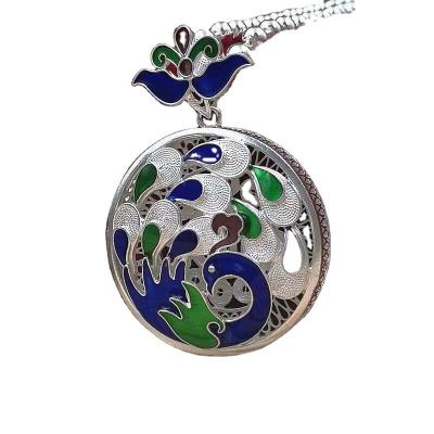 China Lunaric Miao Hmong 990 Silver Women's Cloisonne Pendant Pure Handmade Pure Silver Jewelry Men's Pure Cute Pendants for sale