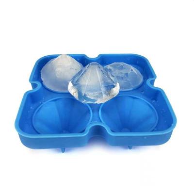 China Hot-selling BPA 4 Cavity Reusable Ice Cube Tray Modern Whiskey Cocktail Ice Ball Mold With Lid for sale