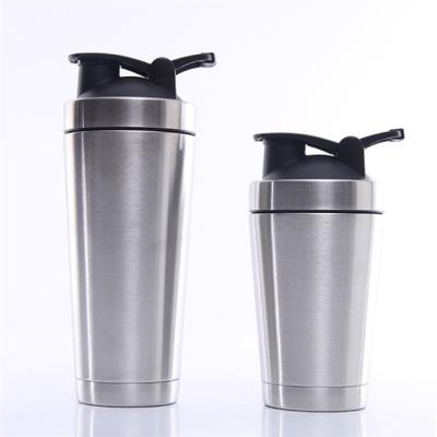 China 24 oz stainless steel disposable protein shakers with a built-in 6.5 oz powder container and built-in stirrer for sale