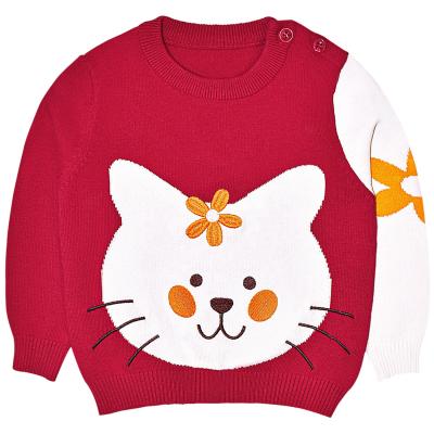 China Baby Clothes18M-5Years Spring Autumn Toddler Little Baby Girl Sweater Breathable Knitwear Cat Red Sweater for sale