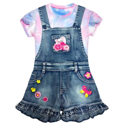 China 2021 New Summer Casual Girls 2 Pcs Set Baby Denim Top Skirt Shorts Kids Suit Children Denim Clothes Stylish Cotton Clothing Quantity for sale