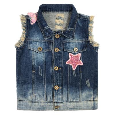 China Plus Size 2021 Kids Clothing Girl Toddler Girls Denim Sequin Vest Distressed Jean Jacket for sale