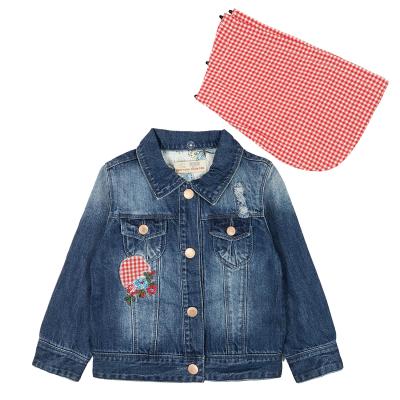 China Anti-wrinkle Spring Autumn Girl Denim Jacket Embroidered Coat Outfit With Detachable Hood for sale