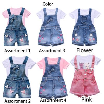 China Two Piece Babies Kids Casual Fashion Clothing Sets Butterfly T-shirt and Jumpsuits Jeans for sale