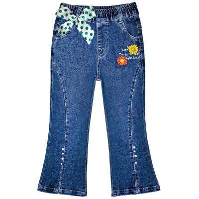 China 2021 Girl's Windproof Blue Jeans Buttons Long Jeans Kids Denim Stretch Bell Bottom Skinny Flare Pants for sale