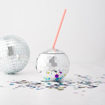 China Party Disco Ball Party Rocker With Straw Plastic Disco Theme Party Drinkware Shinny Rocker for sale