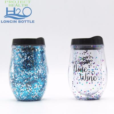 China 10oz Double Wall Gold Confetti Stemless Wine Glass With Lid 10oz Gold Confetti Clear Wine Glass Lid 10oz Acrylic Cup Drinkware With Tumbler Wine Confetti Cups plastic stemless leak not for the part for sale