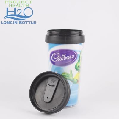 China Disposable Double Wall Plastic Travel Cup With Changeable Paper Insert, Design Acrylic Coffee Cup With Logo, Photos Insert Change For Mugs for sale