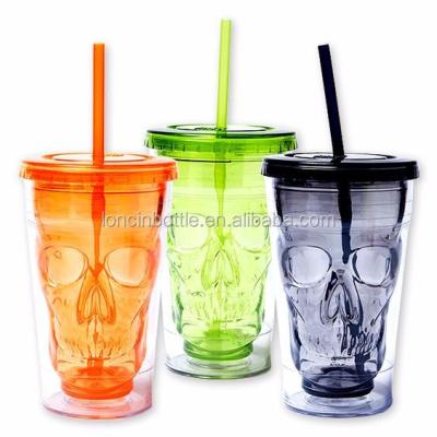 China Plastic Tumbler With Straw And Lid For Wall Viable Funny Double Skull Christmas Gift Christmas And Drink for sale