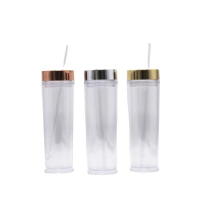 China Plastic Insulated Lean Acrylic Tumbler With Straw, 16oz Lean Double Tumbler Disposable Clear Wall Drinkware for sale