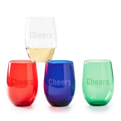 China Single Wall Acrylic Wine Glass 16oz Tritan Tumbler Stemless Unbreakable Plastic Stemless Viable Wine Glass for sale