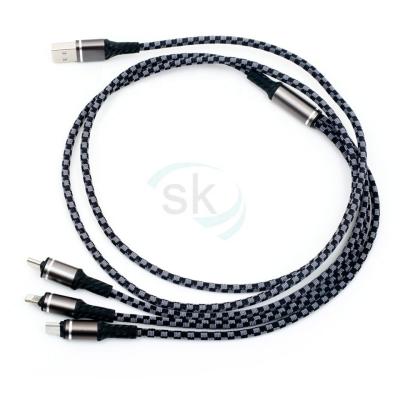 China Popular MP3 / MP4 Player Nylon Woven 3 In 1 USB Cable For Iphone And Android for sale