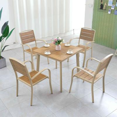 China Water Render 80*80 Neptune Series Square Table With Heavy Duty Plastic Wood Aluminum Frame Chair Set for sale