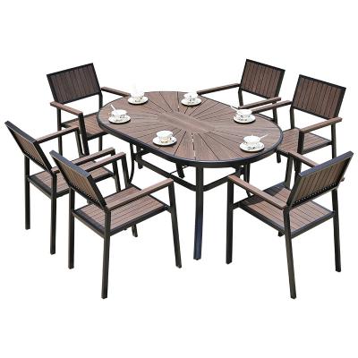 China Contemporary outdoor table plastic wood table leisure and chair garden terrace antiseptic wooden waterproof sunscreen for sale