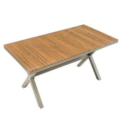 China Modern High Grade Metal Gold Frame Plastic Spray Table Tops High Quality Plastic Wood Outdoor Table for sale