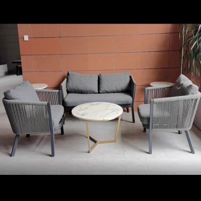 China Water Proof Factory Customized Gray Aluminum Frame Braided Rope Outdoor Sofa Set for sale