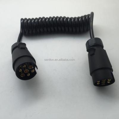 China Electronic 12 V Trailer Plug 7 Pin With Spring Cable Round Male To Male 2 Meter Caravan for sale