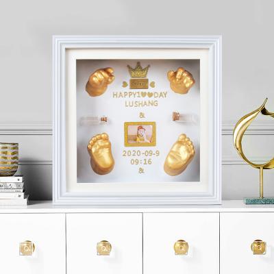 China Modern Simplicity Baby Hand and Foot 3D Print Photo Frame 3D Mount Kit Plaster Model Hand and Foot Ink Pad Photo Frame for sale