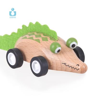 China Assembly games for children 2021 hot sale baby mini wooden toy cars cute animal toys pull back car for sale