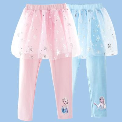 China Anti-pilling 2022 Girls Princess Elsa Anna Gaiters Cotton Long Pants Elastic Kids Children Skirt Pants for sale