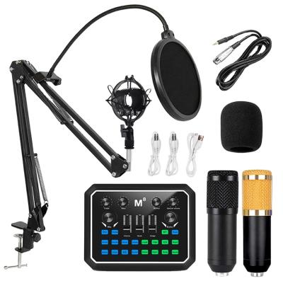 China Condenser Microphone + Sound Card External Set Wholesale Professional Condenser Recording Device Microphone with Arm Stand Sound Card Set for YouTube Live Podcast for sale