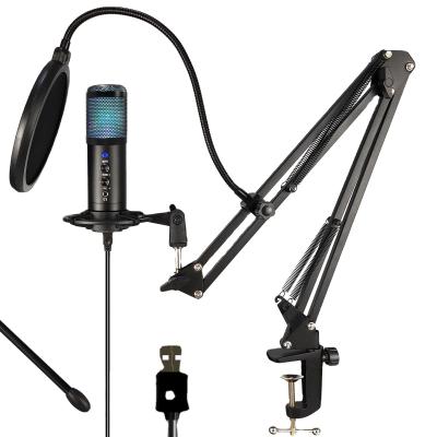 China With RGB Light Computer Condenser Wholesale Recording Microphone With Arm Stand With RGB Light for sale