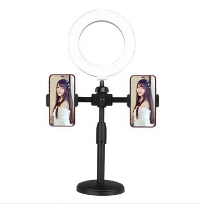 China Wholesale 6 Inch Live Stream Broadcast LED Fill Light 2 Smartphone Clips With 2 Phone Holder Desk StandSelfie Ring Light for sale