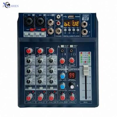 China Professional Home Audio Mixer 4 Channel Studio Mixer Stereo Console With Sound Card Digital Effect 48V Phantom Power for sale